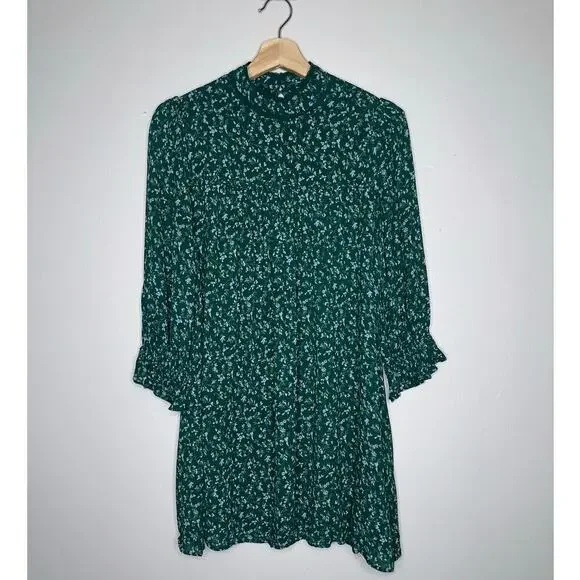Reformation Ottilie High/Mock Neck Long Sleeve Floral Mini Dress Green  Medium Mini
